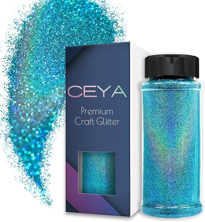 Ceya 3.8oz/ 110g Holographic Ultra Fine Glitter Powder Laser Cyan Glitter by CEYA