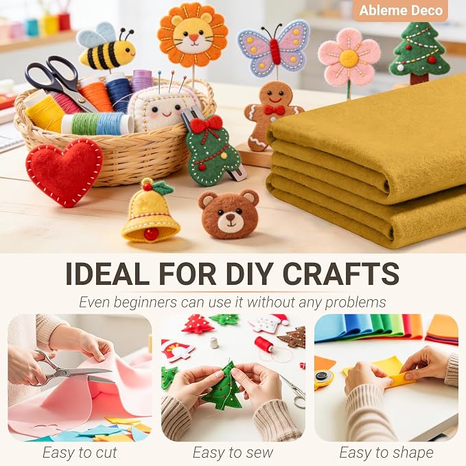 Felt Fabric Sheets 18" x 18" 1.6mm Soft Craft Felt Squares, Sew and Glue - Image 4