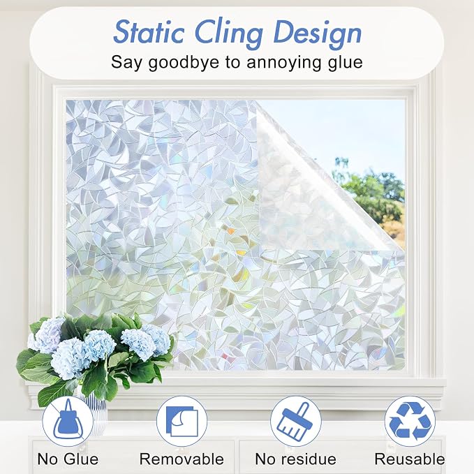 Haton Window Privacy Film, Stained Glass Rainbow Film Decorative Window Clings - Image 4