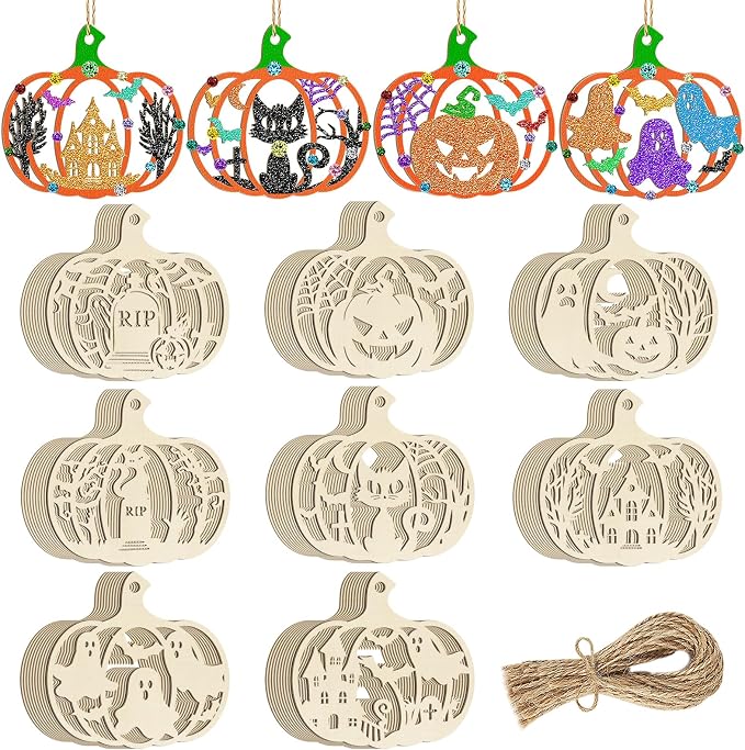 80PCS Wooden Halloween Decoration Pumpkins Ornaments to Paint Happy Halloween by Sophena