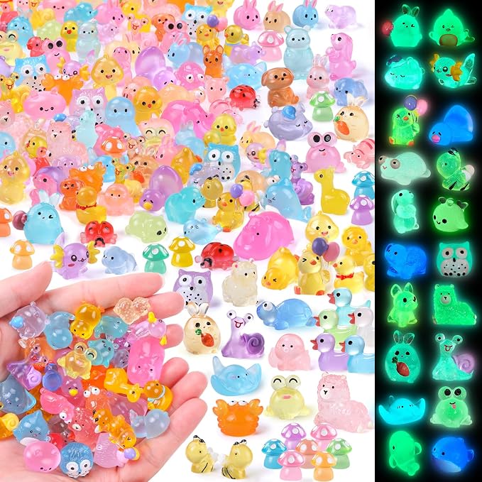 DIYDEC 206pcs Mini Luminous Resin Animals, Miniatures Glow in The Dark Toys by DIYDEC