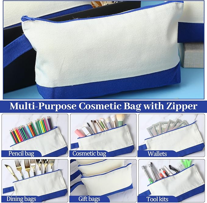 Silkfly 15 Pcs Cotton Canvas Makeup Bags Cosmetic Zipper Bags 10.2 x 5.5 x 2'' - Image 4