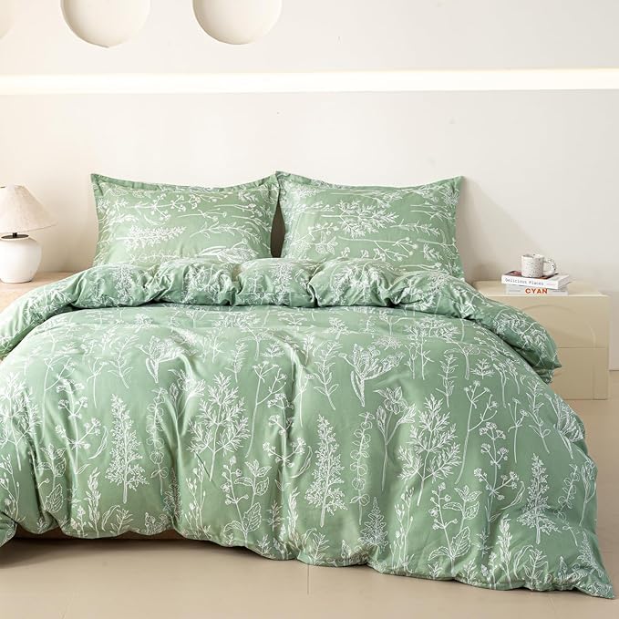 OAITE Green Duvet Cover Twin Size 3 Pieces Prewashed Cotton-Like Polyester by OAITE