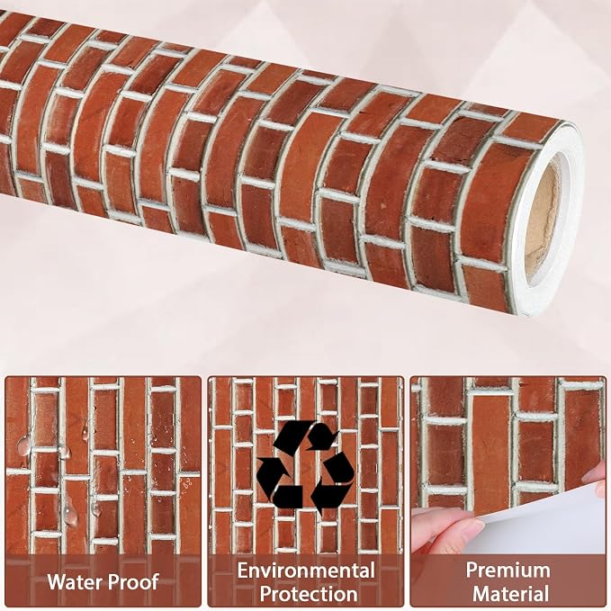 Qyeahkj Red Brick Bulletin Board Paper Roll Fireplace Bulletin Board Background - Image 4