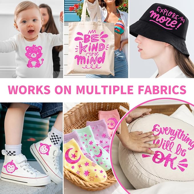 VINYL FROG Hot Pink Glitter HTV Vinyl 10" x5ft Glitter Heat Transfer Vinyl Roll - Image 6