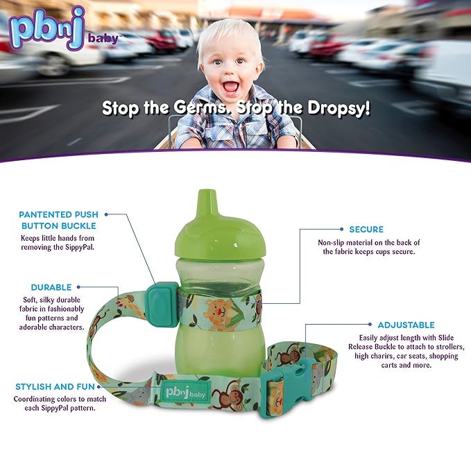 PBnJ Baby SippyPal Sippy Cup Holder Strap Leash Tether (Jungle 2-Pack)