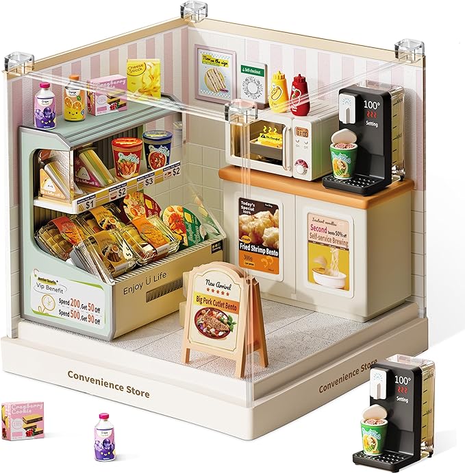 Convenience Store Miniature House Kit, Plastic DIY Dollhouse by BeepZipp