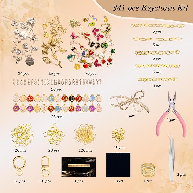 Crekeso 341Pcs Charms Keychain Making Kit, Complete DIY Bag Charm Supplies Kit - Image 2