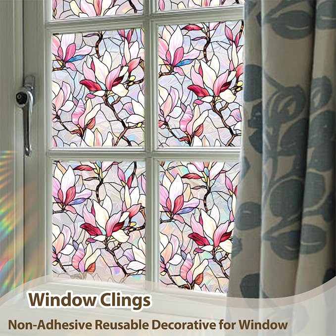 Magnolia Flowers Window Privacy Film, Stained Glass Window Film Decorative - Image 4