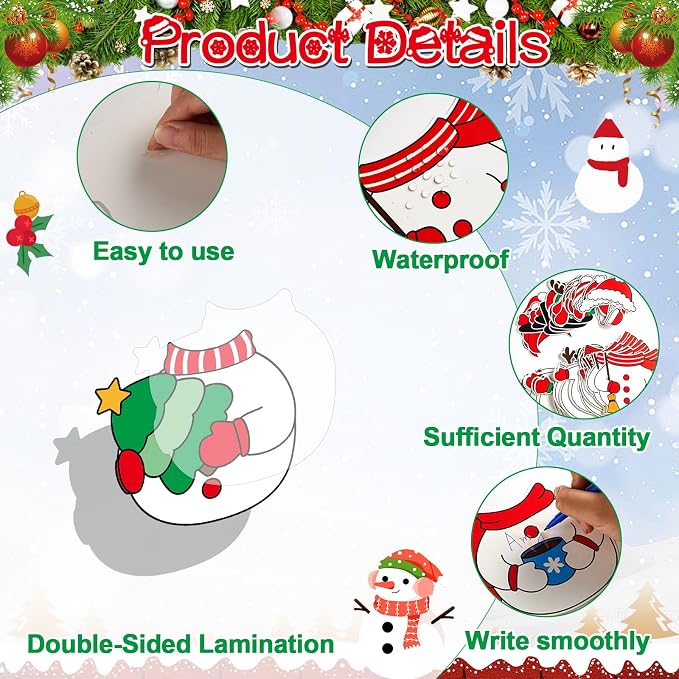 60pcs Christmas Theme Cutouts Snowman Bulletin Board Decorations Xmas Snowman - Image 3
