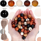 Whaline 240Pcs Farmhouse Rustic Fall Wood Beads Natural Round Wooden Beads - Image 2