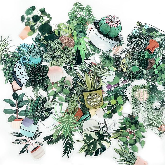 50PCS Green Plant Transparent Stickers, Potted Plant Floral Decals Stickers - Image 4
