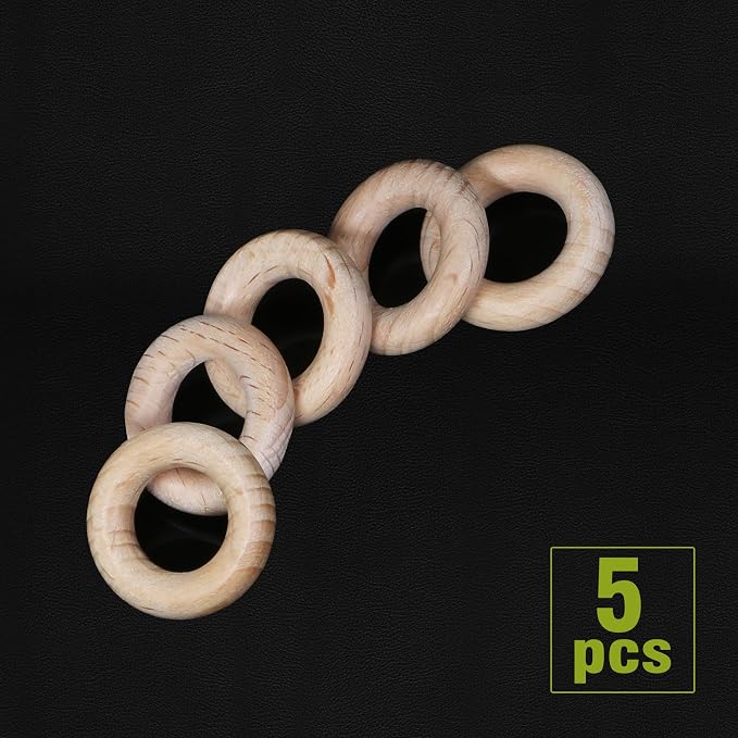 FoDau770 5pcs Natural Beech Wooden Rings, Unfinished Solid Wood Rings Heavy - Image 2