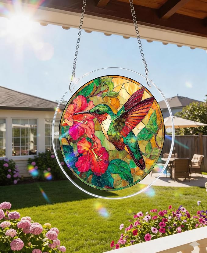 Acrylic Puzzle Suncatcher, Flowers Hummingbird Sun Catcher - Image 2