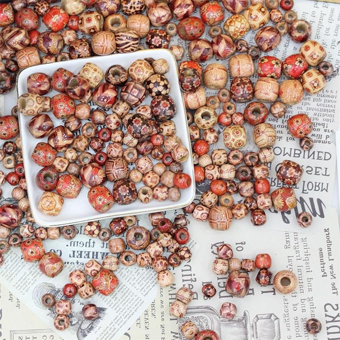 300pcs Mixed Painted Drum Wood Spacer Beads, BetterJonny Barrel Wood Beads - Image 2