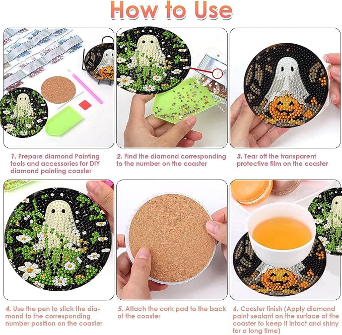 8 Pcs Halloween Diamond Art Coasters Kits - Image 7