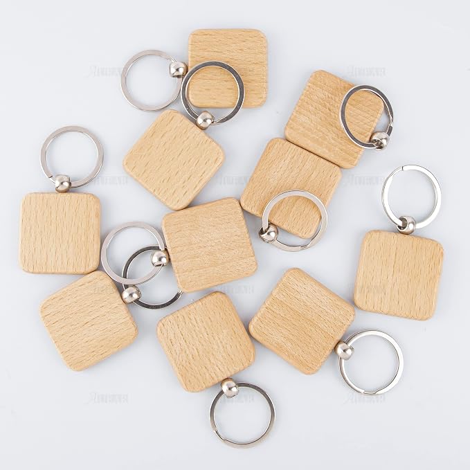 AUEAR, Blank Wooden Key Chain Wood Keychain Key Ring Key Tags Personalized EDC - Image 7