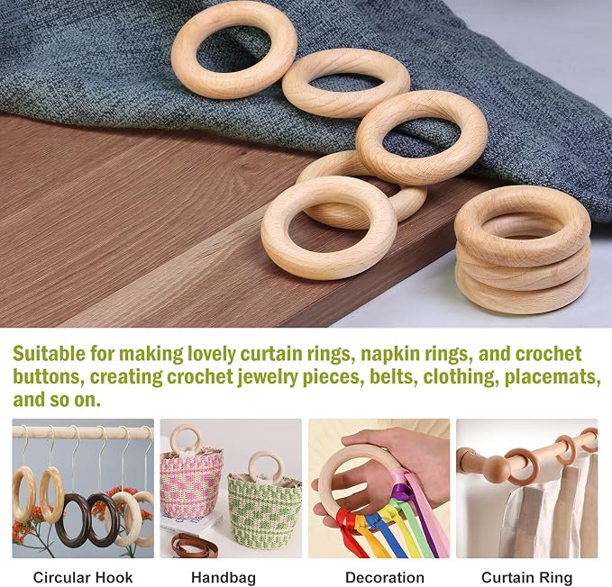 FoDau770 10pcs Natural Beech Wooden Rings, Unfinished Solid Wood Rings Heavy - Image 7
