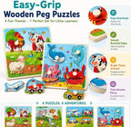 Wooden Peg Puzzle Set for Toddlers, 4 Pack Animal Vehicle Ocean Farm Puzzles - Image 4