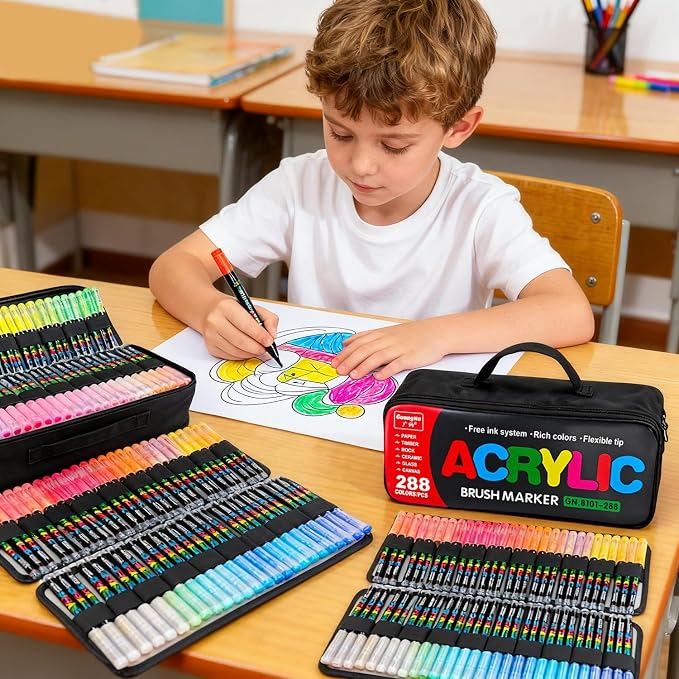 288 Colors Bag Acrylic Paint Markers Set, Soft Flexible Brush Markers - Image 2