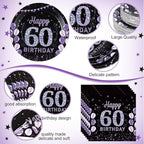 Pickmesh 400 Pcs 60th Birthday Party Supplies Purple Black Happy Birthday - Image 2