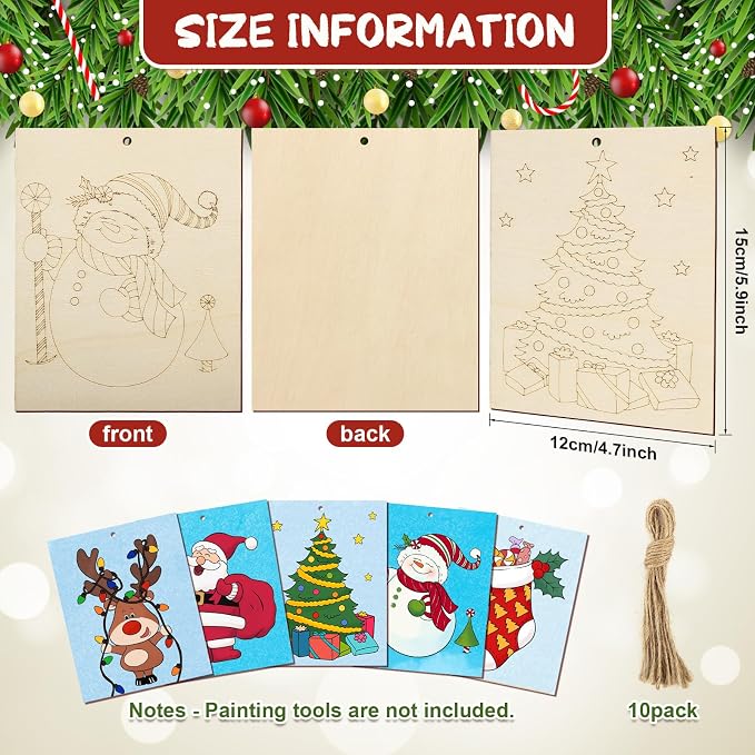 COCHIE 10 Pieces Large Christmas Unfinished Wood Crafts to Paint - Image 2