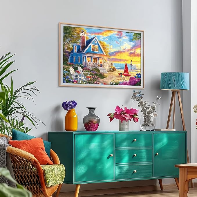 300 Piece Jigsaw Puzzle for Adults – Charming Beach House, Sailboat & Playful - Image 7