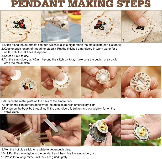 ZOCONE New 4 Packs Embroidery Necklace Kits, Embroidery Pendant Kit Mini Cross - Image 7