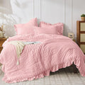 JOLLYVOGUE Pink Twin Size Comforter Set, 2 Pieces Seersucker Lightweight Fluffy by JOLLYVOGUE