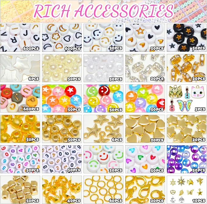 wuzoe Friendship Bracelet Kit, 96 Colors Polymer Clay Beads & 1200 Letter - Image 3