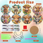 ijbnhd 8 Pack Highland Cow Diamond Art Coasters Kits | Cow Diamond Painting - Image 3