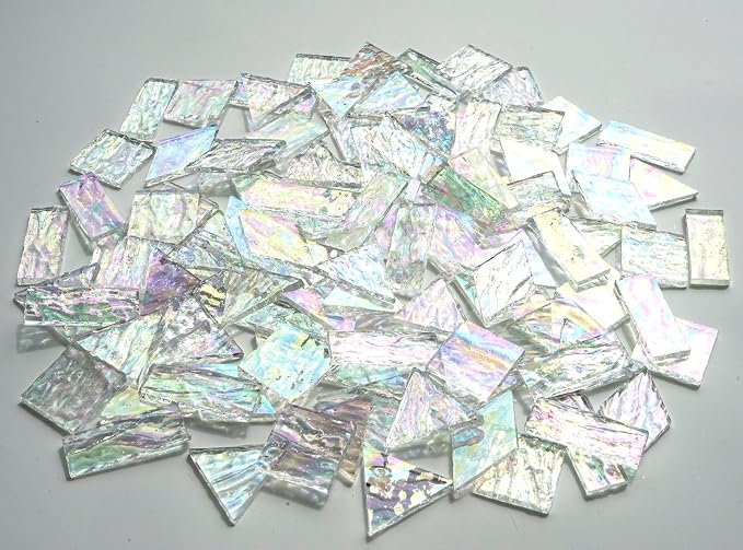 Iridescent Textured Cathedral Glass Mosaic Tiles, 200g Transparent Stained by Unknown