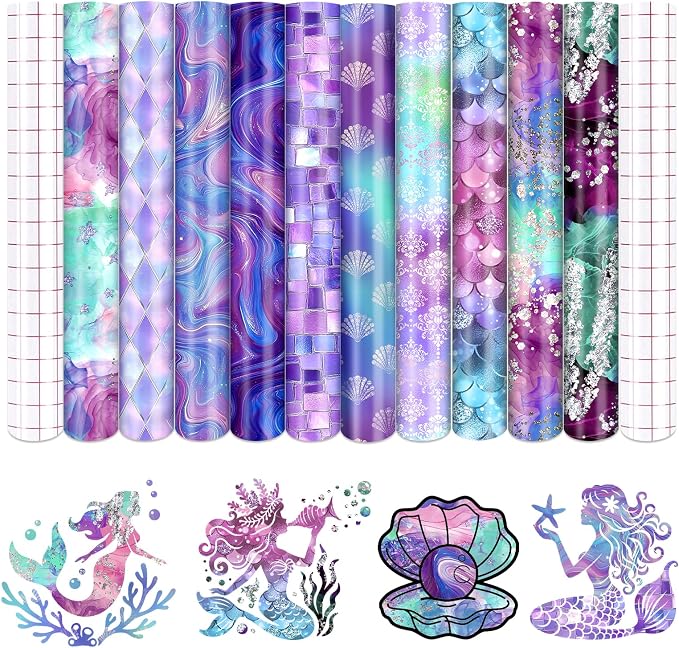 Tintnut Watercolor Permanent Vinyl 10 Sheets 12x10in Mermaid Adhesive Vinyl | by Tintnut