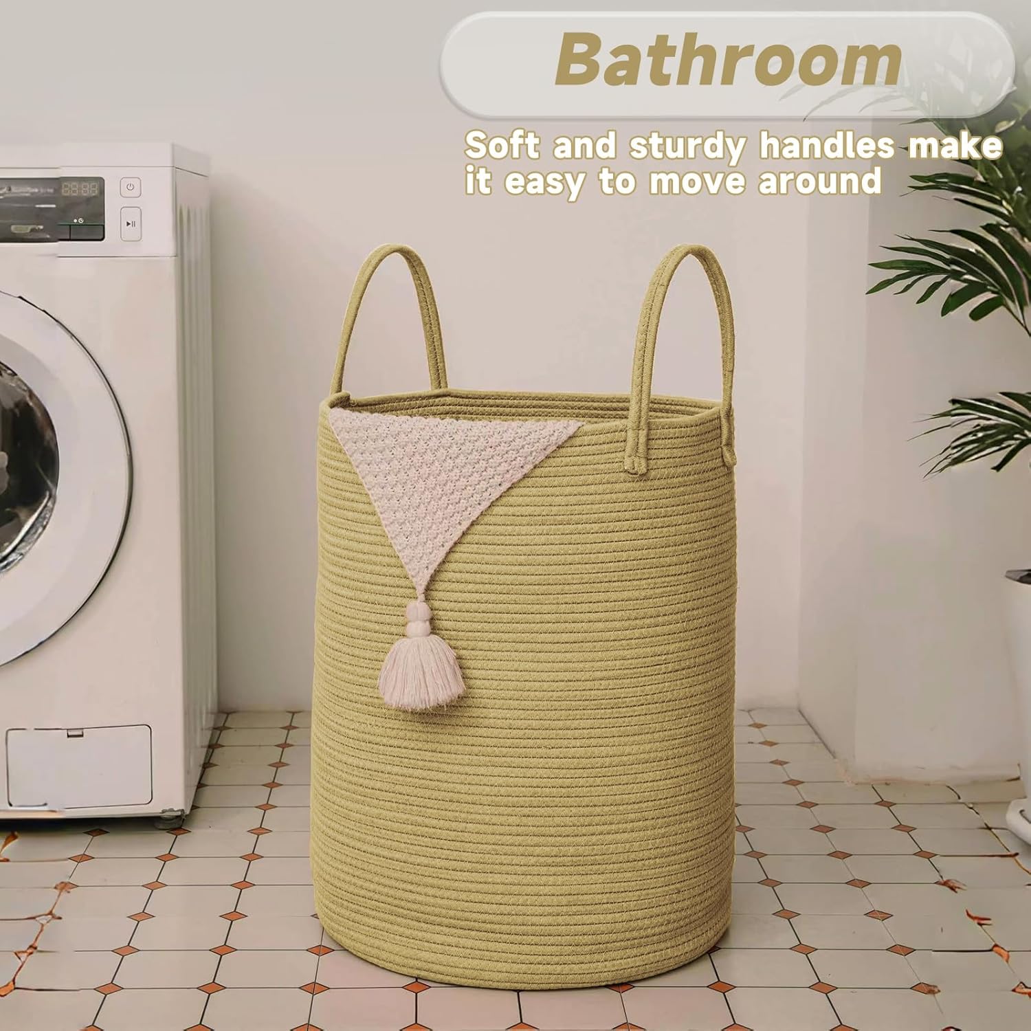 Large Woven Laundry Basket Hamper,80L Cotton Rope Storage Bin for Blankets,Toys and Clothes,Decorative Tall Nursery Hamper for Living Room,Baby Nursery,Bathroom and Bedroom,Jute