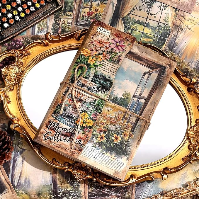 icceemee 160 Sheets Vintage Retro Scrapbook Paper, Junk Journaling Supplies Kit by ICCEEMEE