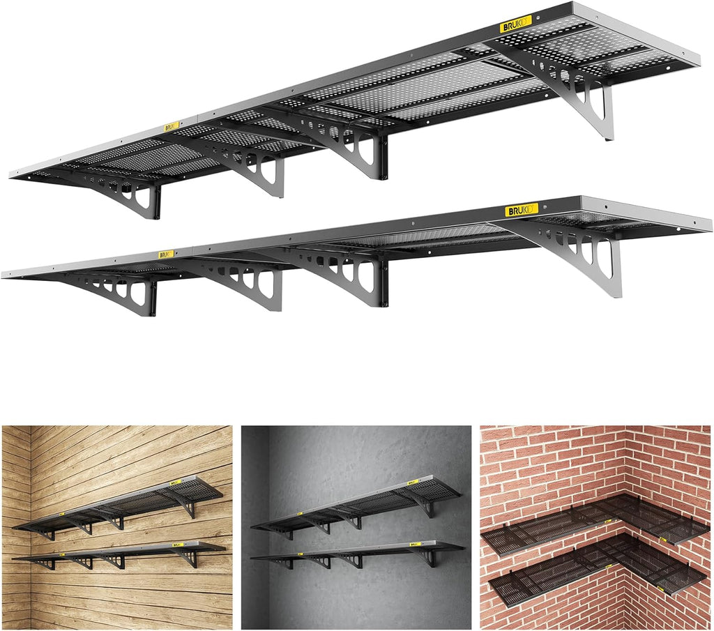 4Pack 1.64x4ft Adjustable Metal Garage Wall Shelving Heavy Duty Garage Storage Shelf Wall Mounted Black