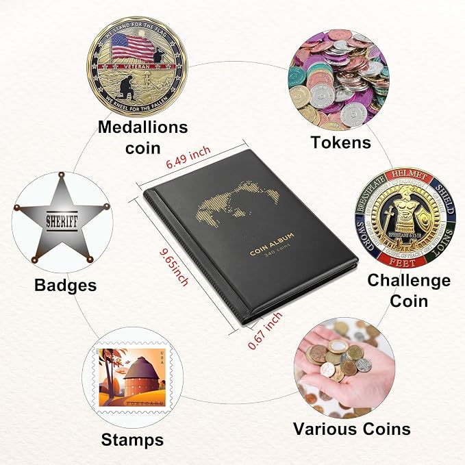 Coin Album for Collectors, 340 Pockets Coin Collection Book Holder Display - Image 2