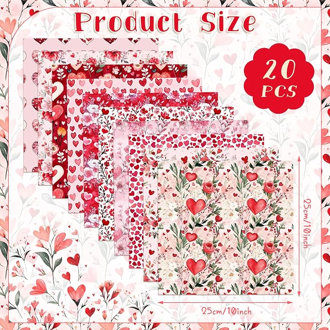 HunnmingRe 20 Pcs 10''x10'' Red Pink Floral Quilting Fabric Square Bundle Roses - Image 2
