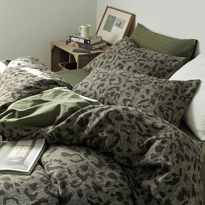 mixinni Leopard Duvet Cover Queen Size, Premium Yarn-Dyed Jacquard Cotton Duvet - Image 5