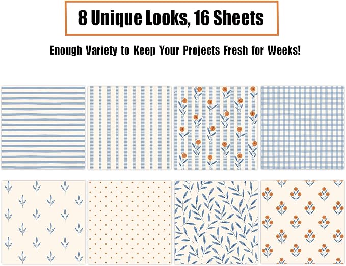 16 Sheets Scrapbook Paper -Vintage Country Floral Patterns | Pastel Pink Plaid - Image 3
