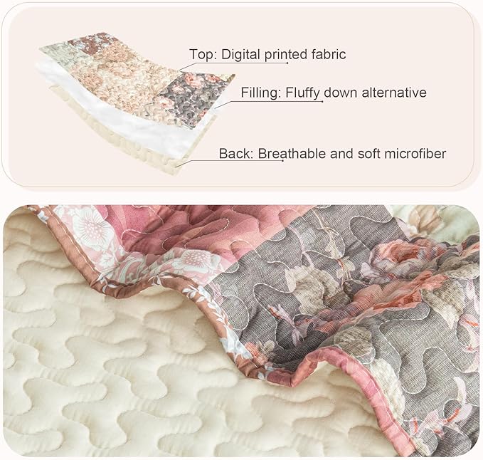 Whale Flotilla Patchwork Quilt King Size, Soft Boho Floral Bedspreads - Image 6