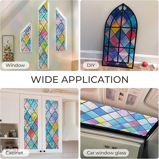 Windimiley Stained Glass Window Privacy Film:3D Rainbow Floral Decorative - Image 6