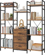 AFLUI Triple Bookshelf with 3 Fabric Drawers, 4-Tier Book Shelf and 10 Display by Unknown