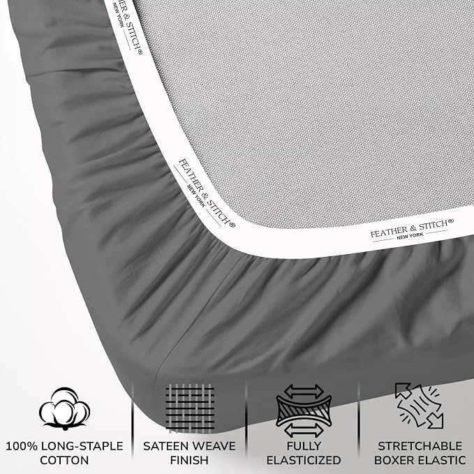 Feather & Stitch Fitted Bottom Sheet Only Full Size 500 TC-1 Piece 100% Cotton - Image 2