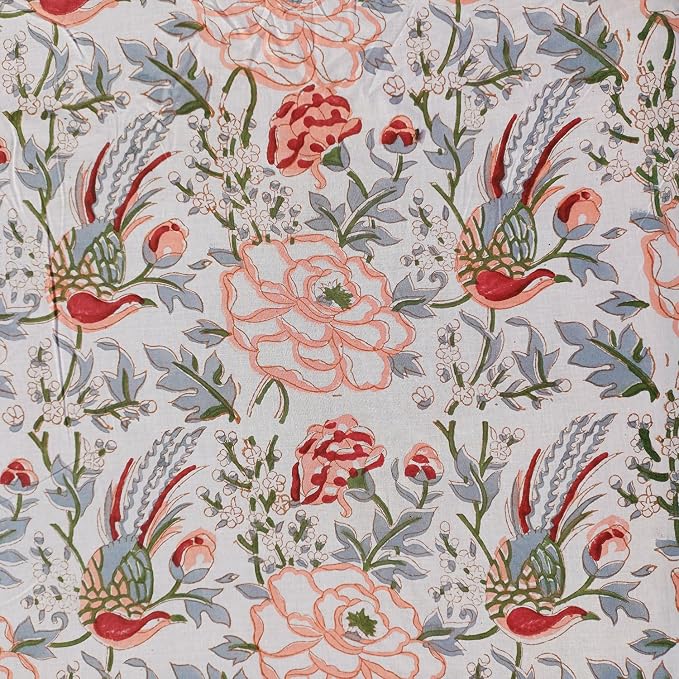 E-Tailor® Hand-Block Printed Pre-Cut Floral Cotton Fabric - Image 2