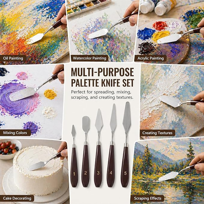 5-Piece Stainless Steel Palette Knife Set | Oil, Watercolor Painting, Cake - Image 4
