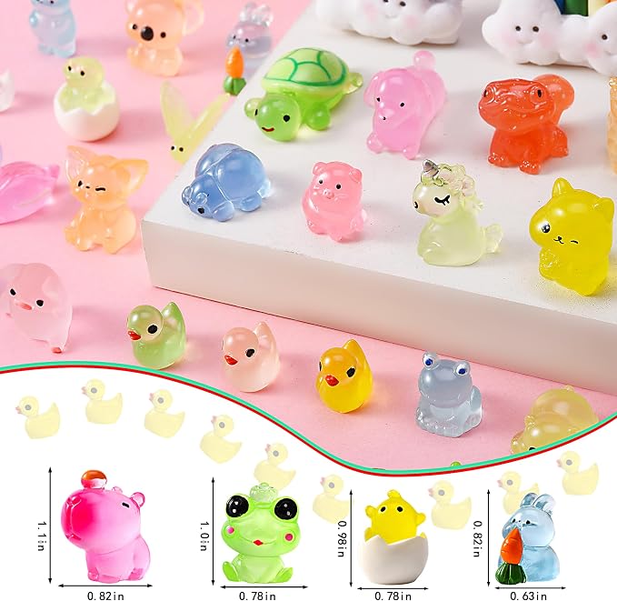 64PCS Luminous Mini Resin Animals Bulk, 64 Styles Glow in The Dark Tiny Little - Image 2