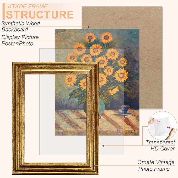 KTKDE 11x14 Picture Frame Set of 2, Ornate Vintage Gold Photo Frames 11 x 14 - Image 2
