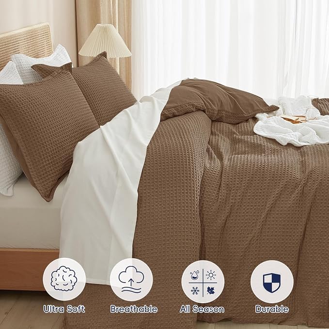 PHF Waffle Duvet Cover Set King Size, No Snagging Ultra Soft Luxury Textured - Image 4