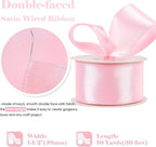 HUIHUANG Pink Satin Wired Ribbon 1-1/2 inch Light Pink Wire Ribbon - Image 2